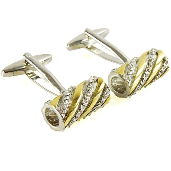 Mens Two Tone Gold Silver Swirl Rhinestone Cufflinks Formal Tuxedo Accessories - Picture 2 of 4